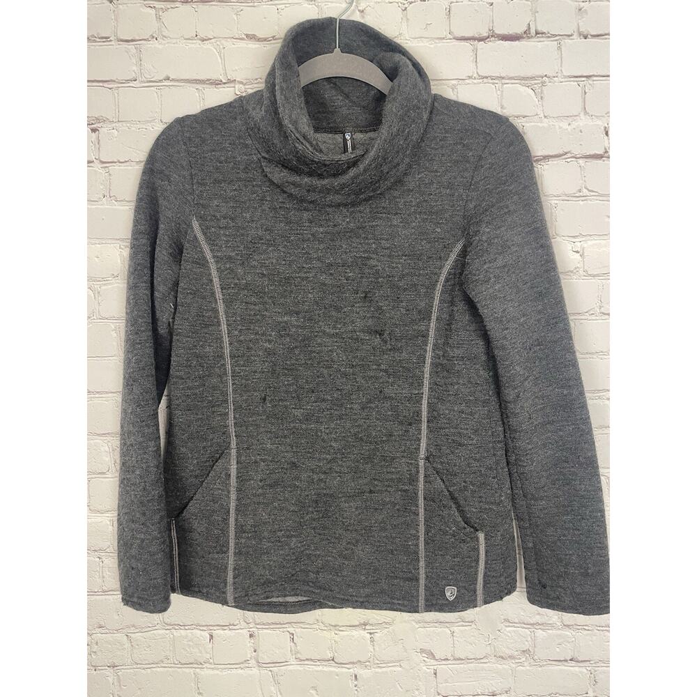Kuhl Sweater Athena Pewter Gray Merino Blend Cowl Neck Quilted Women's XS